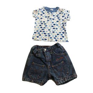 Carter's/ Sean John Set 2 Pieces Jeans Short Blue Elastic Waist T-Shirt Size 6